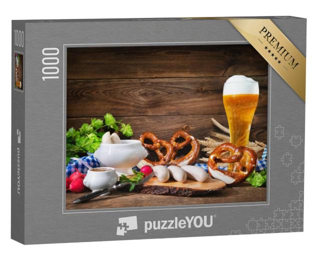 Puzzel 1000 stukjes „Typisch Beiers: Beiers kalfsvleesworstontbijt met pretzels“