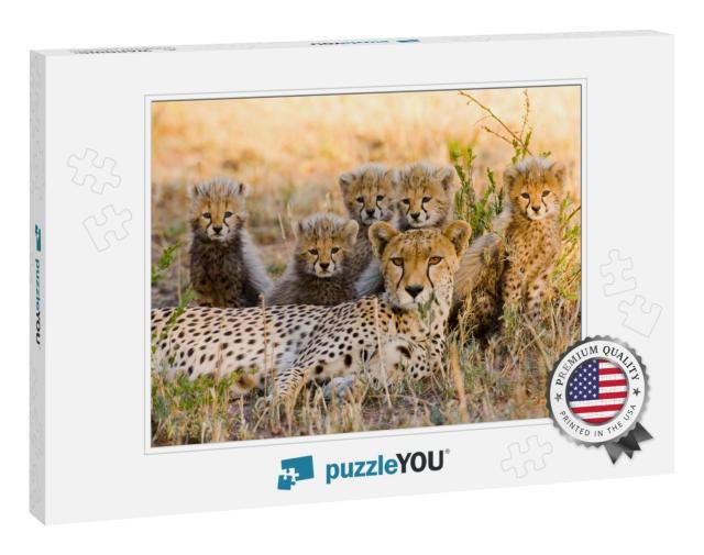 Mother Cheetah & Her Cubs in the Savannah. Kenya. Tanzani... Jigsaw Puzzle