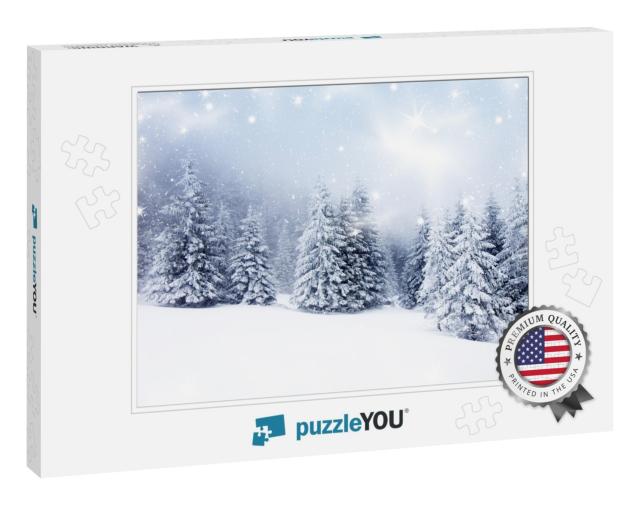 Christmas Background with Snowy Fir Trees... Jigsaw Puzzle