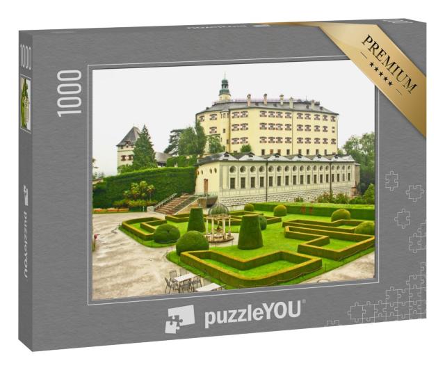 Puzzle 1000 Teile „Schloss Ambras mit Garten, Wahrzeichen von Innsbruck, Österreich“