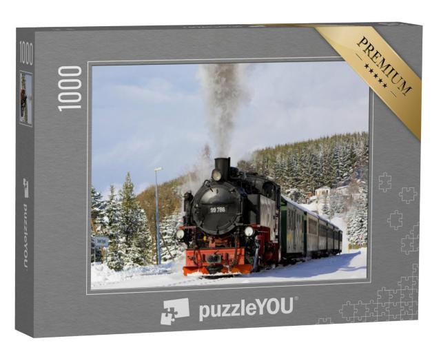 Puzzel 1000 stukjes „Stoomtrein van de Fichtelbergspoorweg bij Oberwiesenthal, Duitsland“