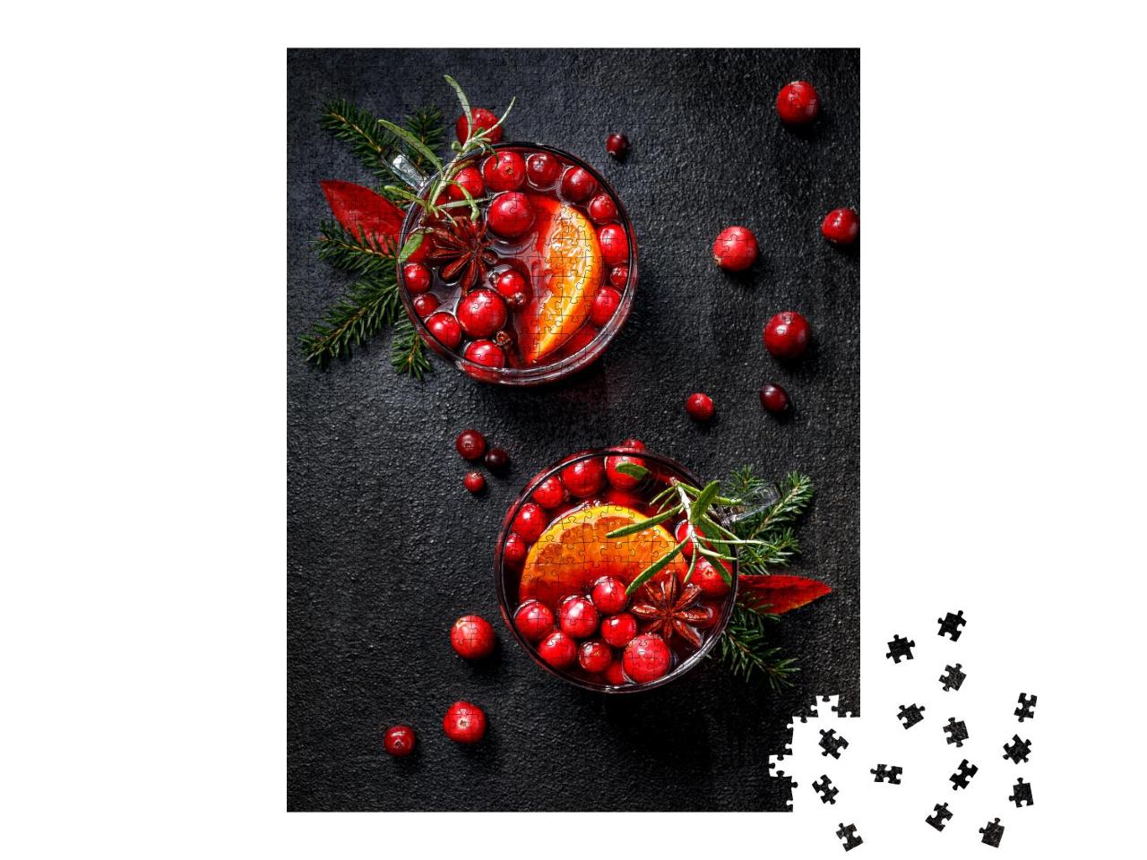Puzzle 1000 Teile „Weihnachtsglühwein: Preiselbeeren, Zitrusfrüchte, aromatische Gewürze“
