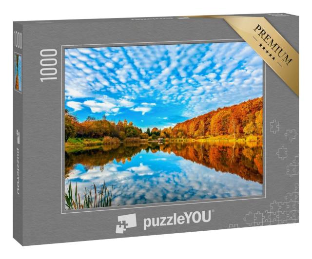 Puzzle 1000 Teile „Perfekte Spiegelung: Herbstlandschaft im klaren See“