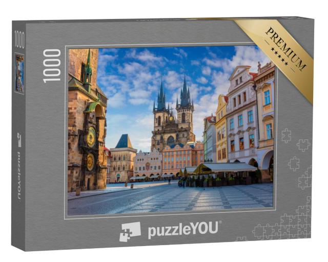 Puzzel 1000 stukjes „Voorjaarsochtend: Oude Stadsplein met Tyn-kerk, Praag, Tsjechië“