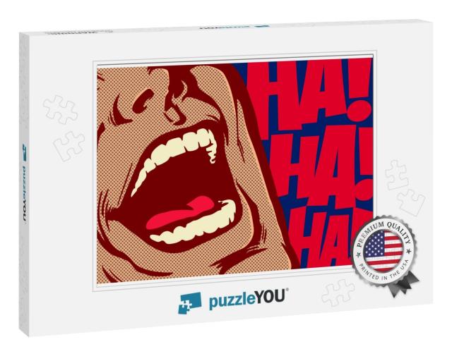 Pop Art Style Comics Panel Mouth of Man Laughing Out Loud... Jigsaw Puzzle