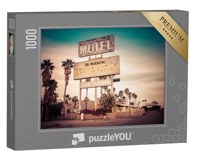 Puzzel 1000 stukjes „Een motelbord midden in de woestijn, VS“