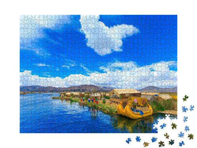 Puzzle 1000 Teile „Totora-Boot auf dem Titicacasee bei Puno, Peru“