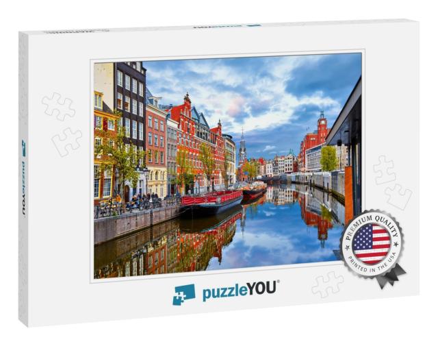Channel in Amsterdam Netherlands Houses River Amstel Land... Jigsaw Puzzle