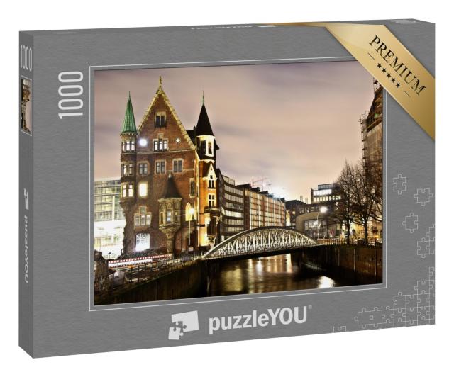 Puzzle 1000 Teile „Historische Speicherstadt bei Nacht, Hamburg“