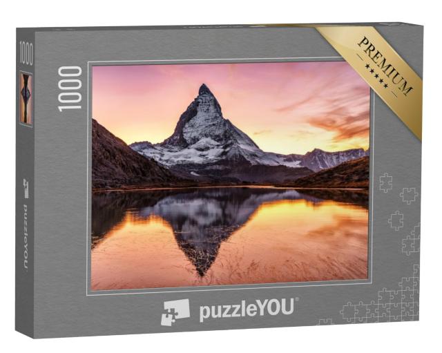 Puzzel 1000 stukjes „Prachtige zonsondergang op de Matterhorn en Riffelsee, Zwitserland“