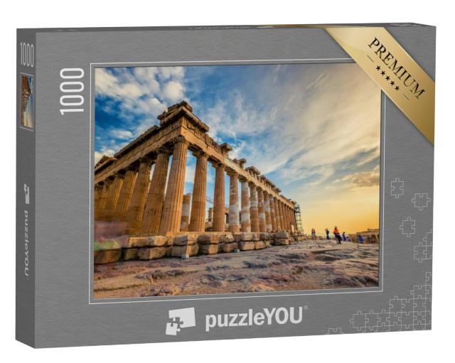 Puzzel 1000 stukjes „Zuilen van het Parthenon bij zonsondergang, Akropolis, Athene“