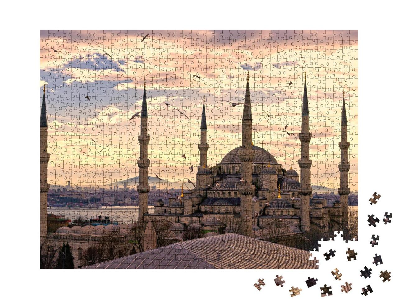 Puzzle 1000 Teile „Sonnenuntergang über der Blauen Moschee, (Sultanahmet Camii), Istanbul, Türkei“