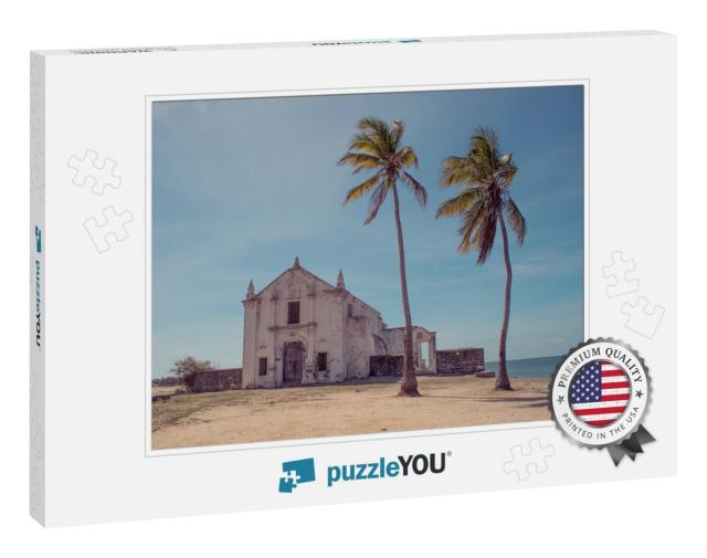 An Old Weathered White Washed Church on the Beach of the... Jigsaw Puzzle
