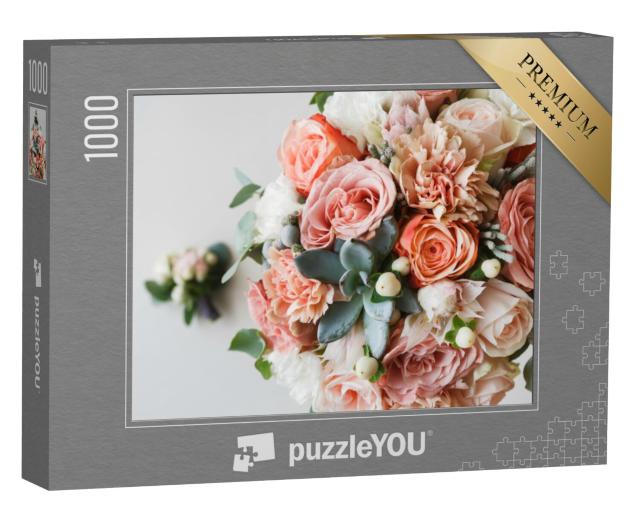 Puzzel 1000 stukjes „Bruidsboeket van rozen en pioenen“