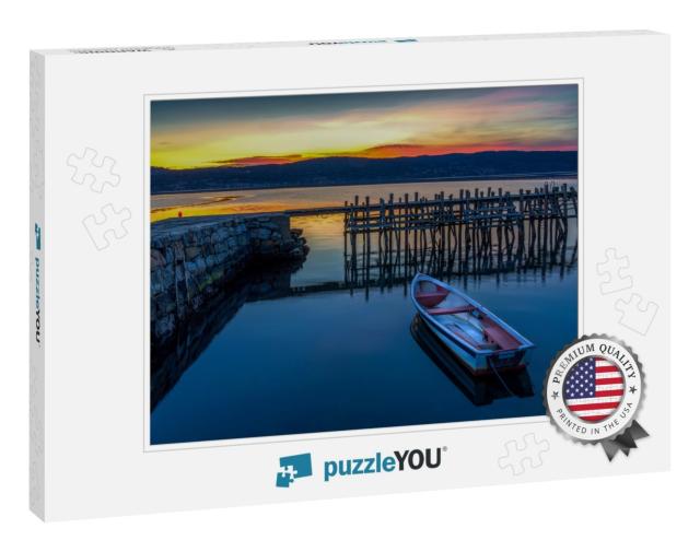 A Small White Boat Docked in the Port... Jigsaw Puzzle