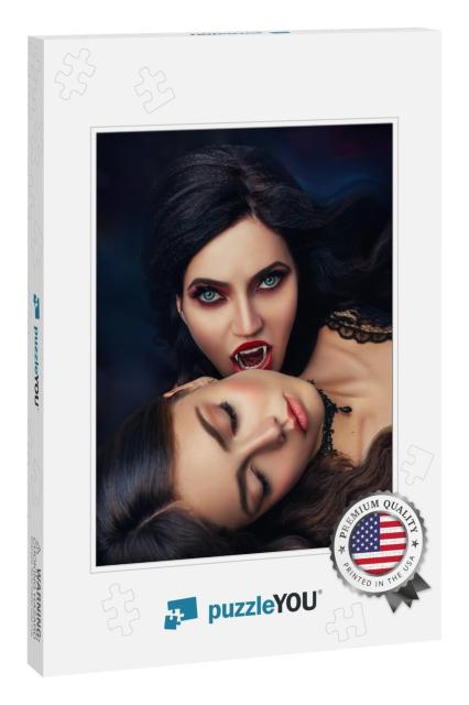 Fantasy Portrait Face Sexy Evil Vampire Woman Bites Eatin... Jigsaw Puzzle