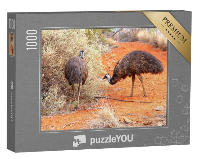 Puzzel 1000 stukjes „Emoes in de rode woestijn bij Uluru, Ayers Rock“