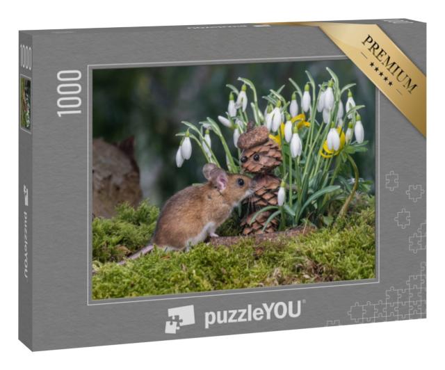 Puzzle 1000 Teile „Mausi und der Schneeglöckchen-Zapfenmann“