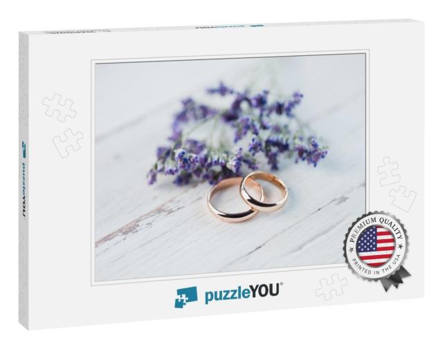 Close-Up View of Golden Wedding Rings & Beautiful... Jigsaw Puzzle