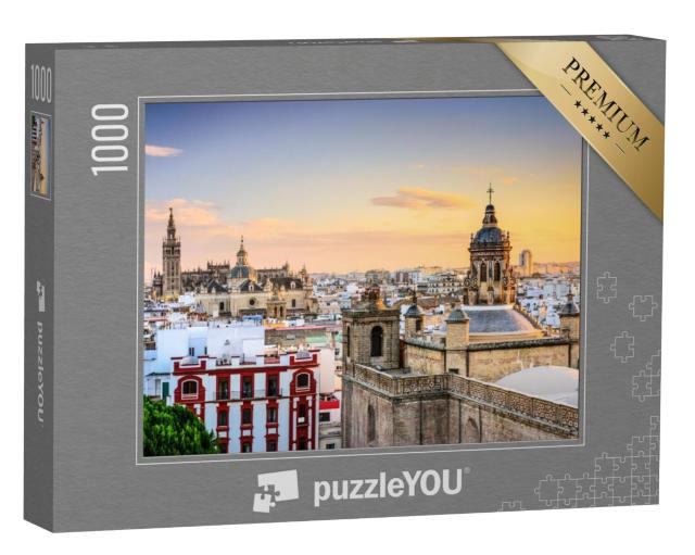 Puzzel 1000 stukjes „Sevilla: skyline van de stad bij zonsondergang“