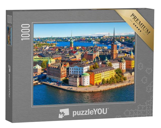 Puzzel 1000 stukjes „Zomers luchtpanorama van het oude stadscentrum Gamla Stan, Stockholm, Noorwegen“