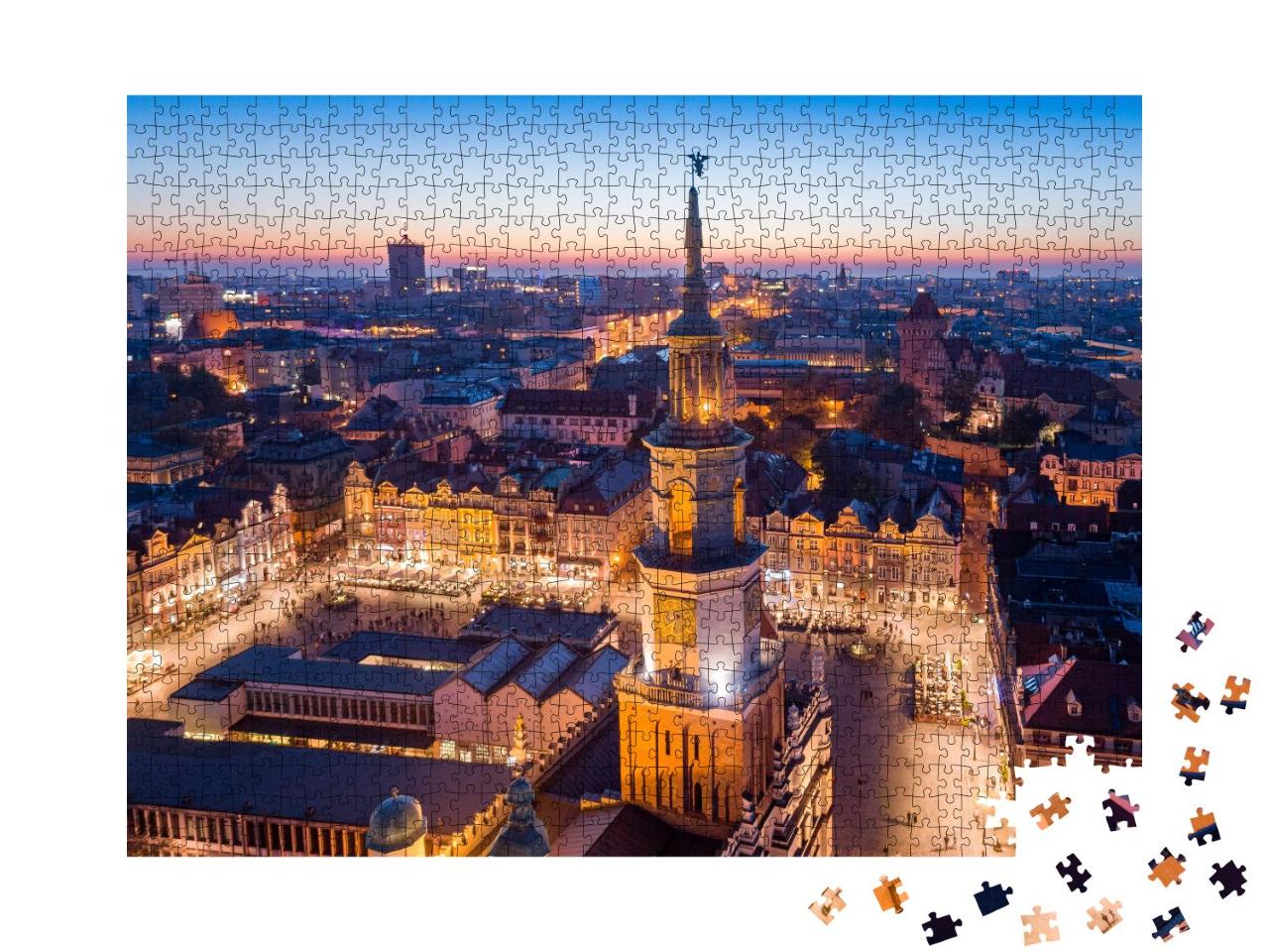Puzzle 1000 Teile „Hauptplatz von Posen: Altstadt am Abend, Polen“