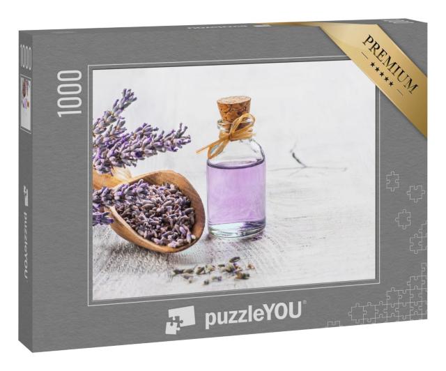 Puzzle 1000 Teile „Hübsche Glasflasche mit Lavendeltinktur“