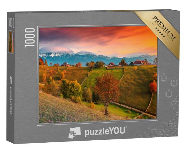 Puzzel 1000 stukjes „Herfstlandschap met bergen, Magura, Transsylvanië, Roemenië“