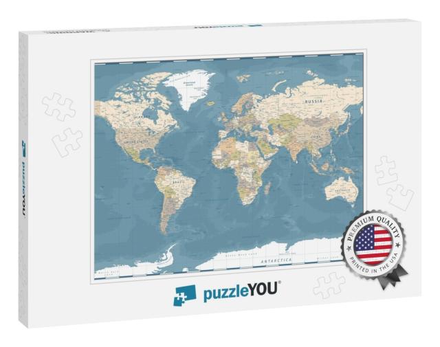 World Map Vintage Dark Political - Vector Detailed Illust... Jigsaw Puzzle