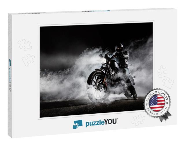 High Power Motorcycle Chopper with Man Rider At Night. Fo... Jigsaw Puzzle