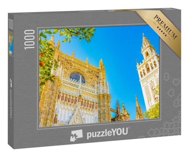 Puzzle 1000 Teile „Sevilla Kathedrale und Giralda Turm unter dem blauen Himmel von Sevilla“