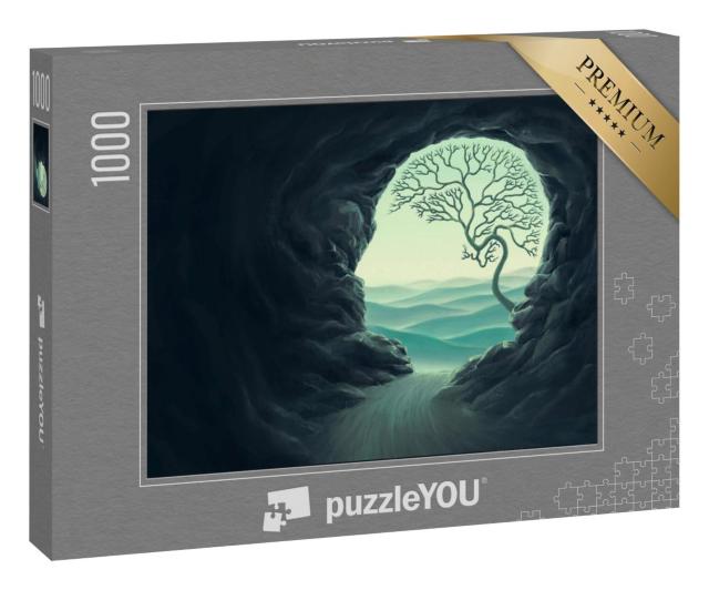 Puzzle 1000 Teile „Surreale Kunst: Der Baum in der Felsöffnung oder das menschliche Gehirn“
