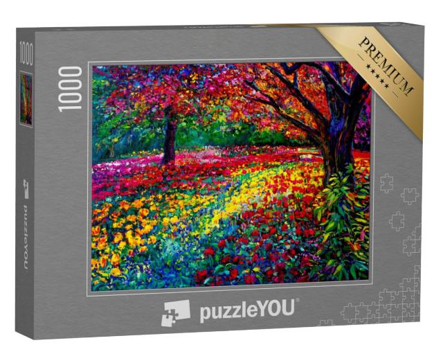 Puzzel 1000 stukjes „Olieverfschilderij: herfstige en kleurrijke bloementuin“