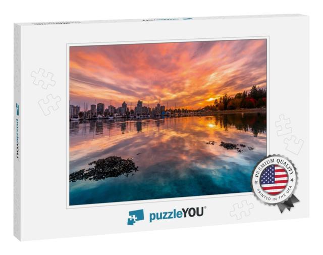 Vancouver Stanley Park Harbourfont Sunset Reflections in... Jigsaw Puzzle