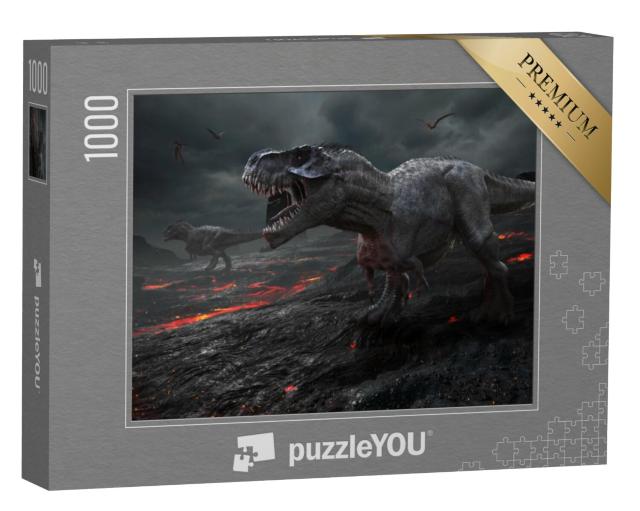 Puzzel 1000 stukjes „Dinosaurus met lavalandschap“