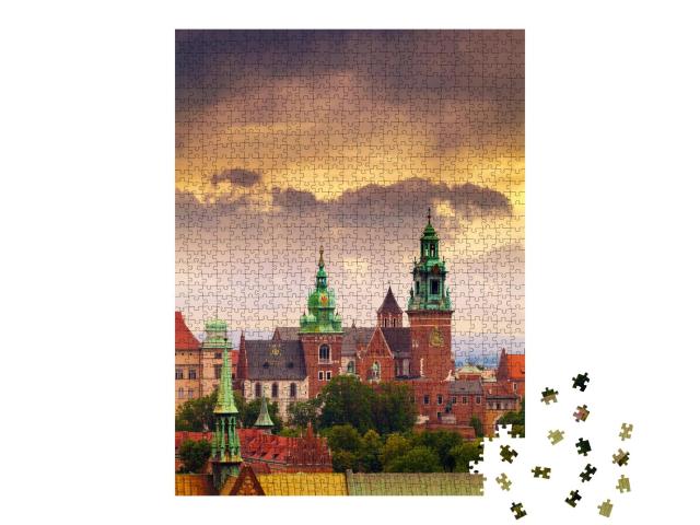 Puzzle 1000 Teile „Panoramablick auf das Schloss Wawel vom Uhrenturm, Krakau, Polen“