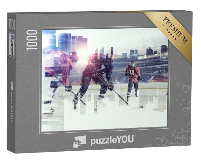 Puzzel 1000 stukjes „IJshockeyspelers op het ijs“