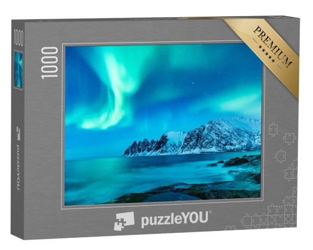 Puzzel 1000 stukjes „Levendig noorderlicht tijdens de poolnacht op Lofoten, Noorwegen“