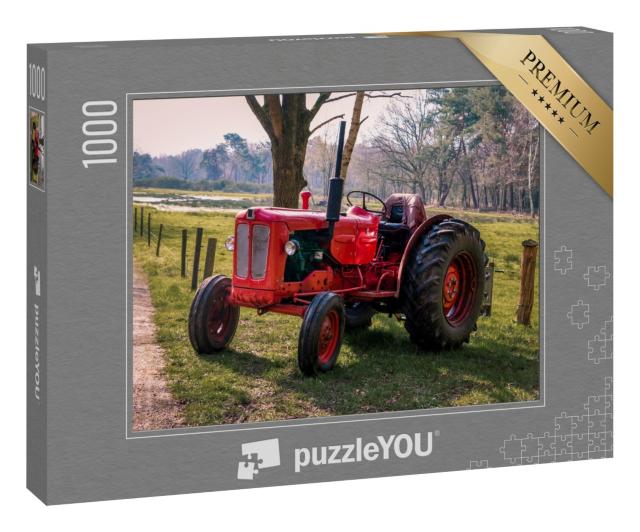 Puzzle „Roter Oldtimer-Traktor in Drenthe bei Havelte“