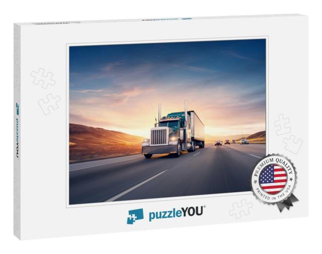 American Style Truck on Freeway Pulling Load. Transportat... Jigsaw Puzzle