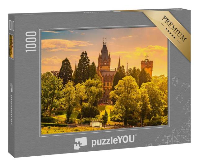 Puzzle 1000 Teile „Malerischer Sonnenuntergang am Schloss Drachenburg, Königswinter am Rhein“