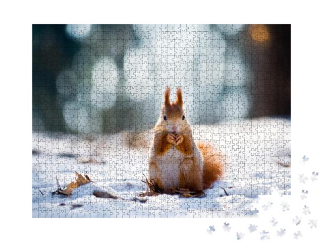 Puzzle 1000 Teile „Ein Eichhörnchen im Winterwald“
