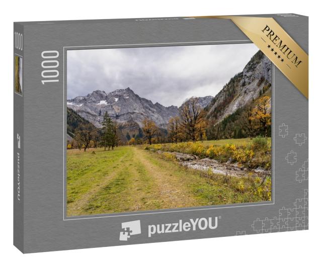 Puzzle 1000 Teile „Ahornbäume am Ahornboden im Herbst, Karwendelgebirge, Österreich“