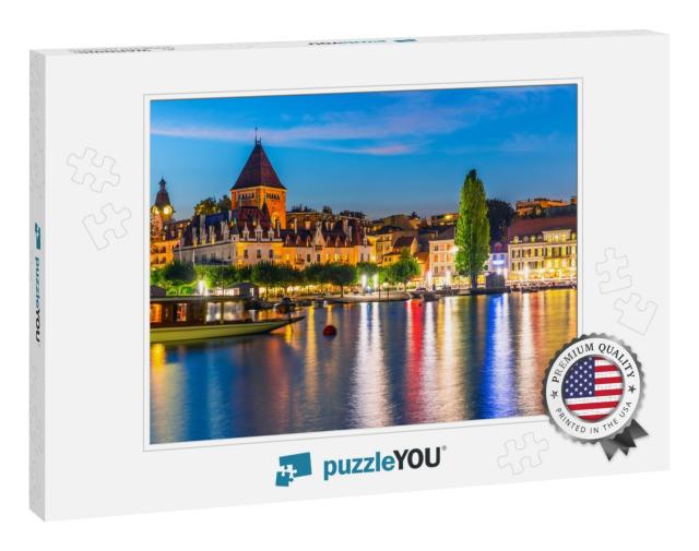 Scenic Summer Night View of the Old Town of Lausanne, Swi... Jigsaw Puzzle