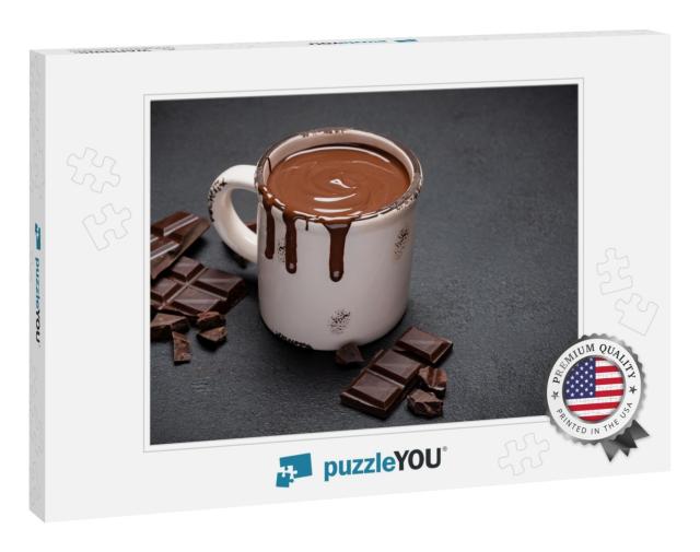 Cup of Hot Chocolate & Pieces of Chocolate on Dark Concre... Jigsaw Puzzle