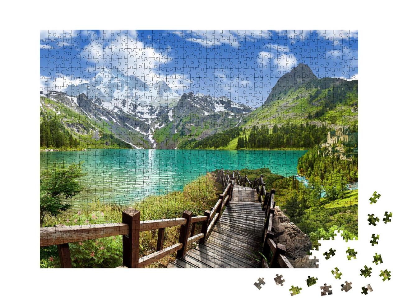 Puzzle 1000 Teile „Panoramablick auf den See in den Bergen“