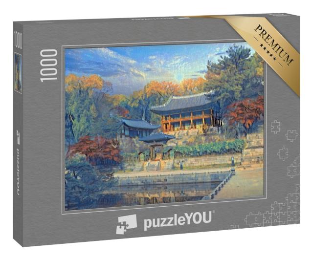 Puzzle 1000 Teile „im Stil von Paul-Cezanne - Herbst im Changdeokgung Palast in Seoul Südkorea“