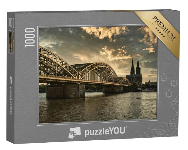 Puzzel 1000 stukjes „Dom van Keulen bij zonsondergang met de Rijn, Noordrijn-Westfalen, Duitsland“