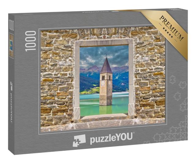 Puzzle 1000 Teile „Untergegangener Glockenturm von Curon Venosta“