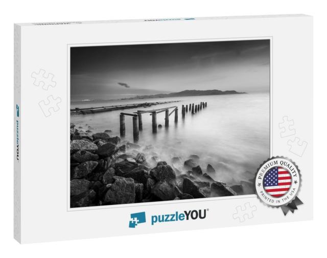 Fine Art Image in Black & White of Abandon Jetty At Pulau... Jigsaw Puzzle